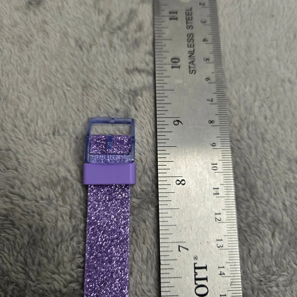 Swatch Swiss Purple Glitter Silicone Strap Date Dial Quartz Watch Works